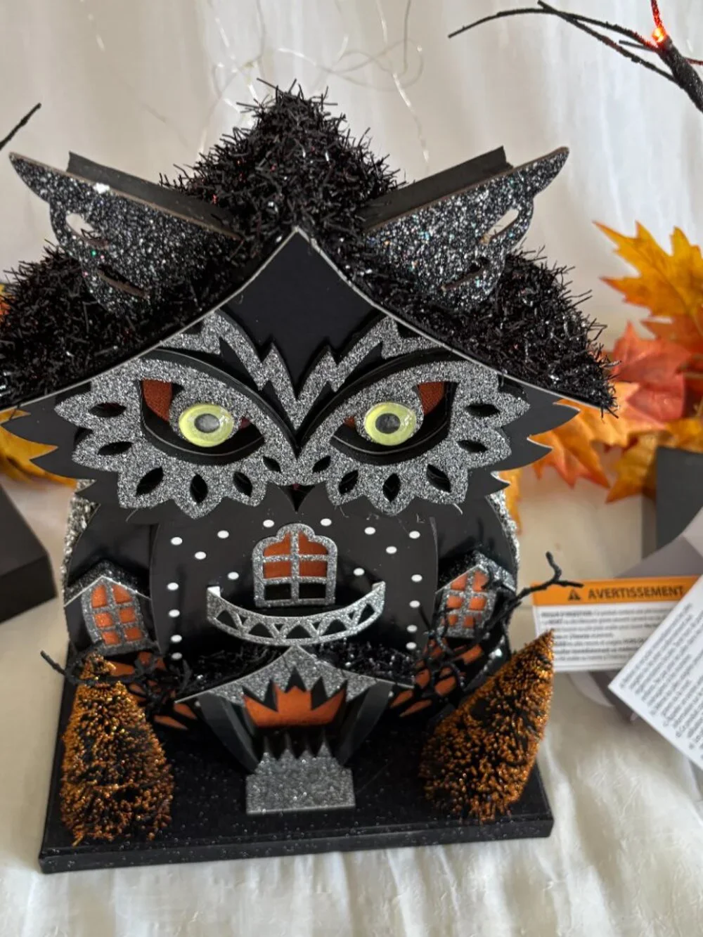 Bella Lux Haunted Halloween Owl Shape Led Light Up Putz House 12